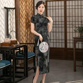 ZAYS-5125春夏长款植绒改良年轻旗袍日常修身雪尼尔短袖少女复古旗袍