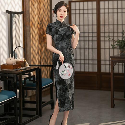 ZAYS-5125春夏长款植绒改良年轻旗袍日常修身雪尼尔短袖少女复古旗袍 商品图0