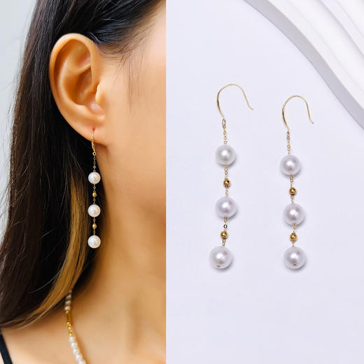 ysxb-08008【云赏珠宝】18K金高品质正圆无暇强光天然淡水珍珠满天星耳坠 商品图0