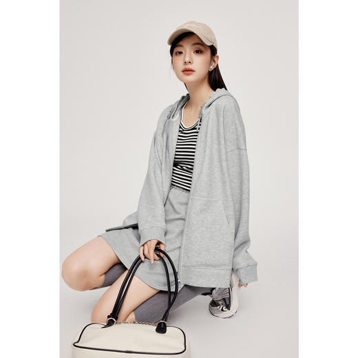【严选】诗凡黎连帽拉链宽松休闲卫衣外套女2024秋新款miu风套装显瘦半裙SF8410551 商品图2