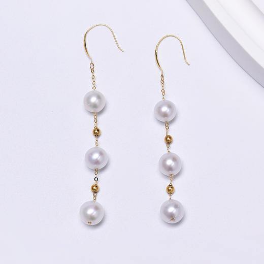 ysxb-08008【云赏珠宝】18K金高品质正圆无暇强光天然淡水珍珠满天星耳坠 商品图4