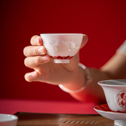 富玉  景德镇高温玲珑瓷功夫茶具鸾凤和鸣婚庆礼物伴手礼礼盒装 商品图3