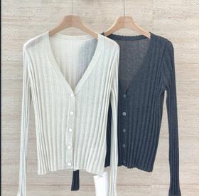 【门店同款】ENJOY秋季时光回廊V领坑条针织 159045577