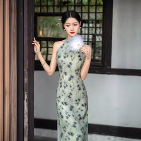 ZAYS-1906春夏天丝麻改良挂脖新中式露肩无袖少女性感日常双层女式旗袍