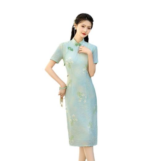 ZAYS-210春季新款中长天丝麻少女旗袍日常修身素雅改良旗袍 商品图4