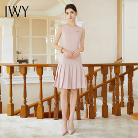 IWY/粉色无袖连衣裙女轻奢高级感西装内搭背心裙中长款百褶裙Q1188