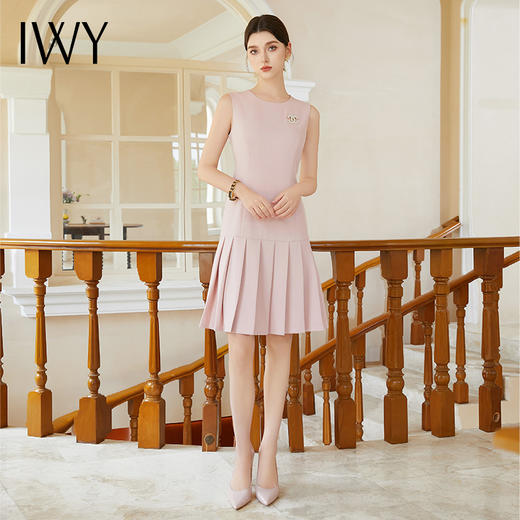 IWY/粉色无袖连衣裙女轻奢高级感西装内搭背心裙中长款百褶裙Q1188 商品图0