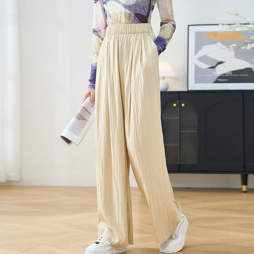 剩M/L/XL/XXL 米思阳2025夏季新款时尚简约休闲裤垂感褶皱小个子阔腿裤女2596 商品图4