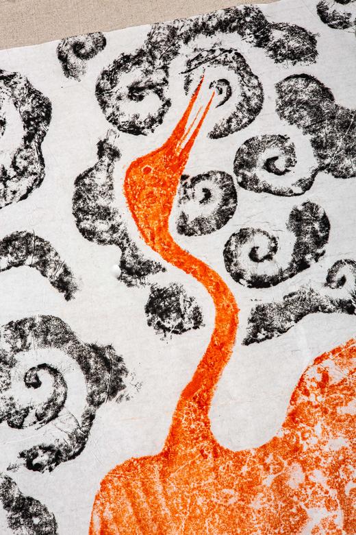 宋代“仙鹤祥云”石刻双色拓片 商品图2