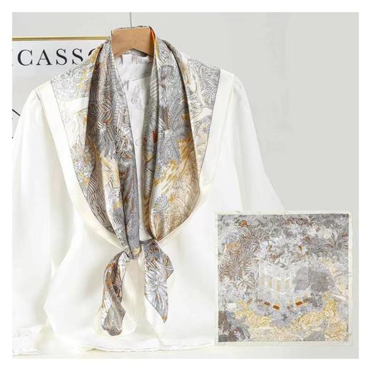 3楼姹艾妮丝 素绉缎真丝印花方巾 商品图0