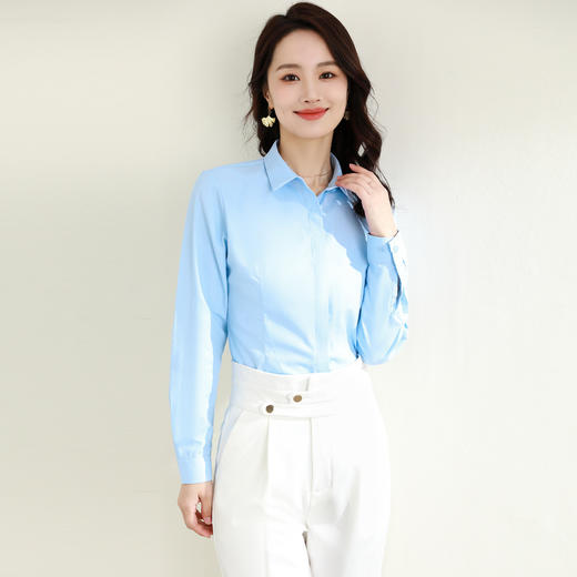 【40棉】罗蒙春秋女装长袖衬衫修身款暗门襟商务通勤职业OL上班衬衫 商品图2