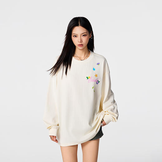 【Achock官方店】小花印花长袖t恤男女潮牌美式oversize上衣情侣 商品图1