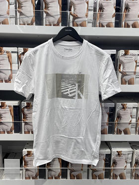 Calvin Klein/CK 男士夏季圆领套头胸口网格印花休闲短袖T恤