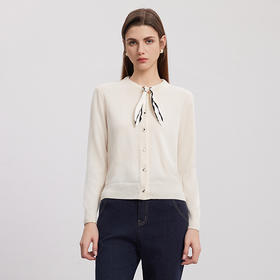 【丝巾+羊绒外套】羊绒世家秋冬新品女士100%山羊绒圆领针织开衫