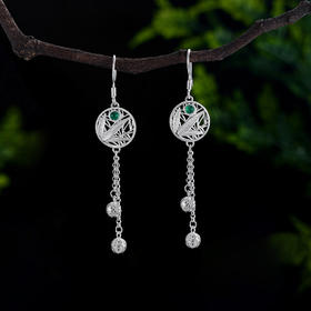 子佩集S990银【竹林隐士】耳环【DSEH002】大师工坊原创作品花丝珐琅彩绿玉髓熊猫2509