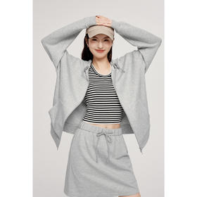 【严选】诗凡黎连帽拉链宽松休闲卫衣外套女2024秋新款miu风套装显瘦半裙SF8410551