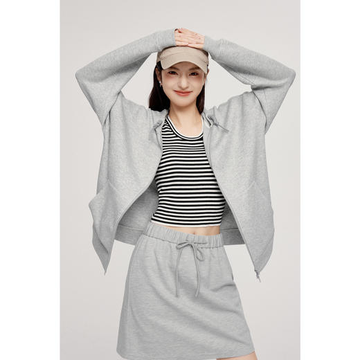 【严选】诗凡黎连帽拉链宽松休闲卫衣外套女2024秋新款miu风套装显瘦半裙SF8410551 商品图0