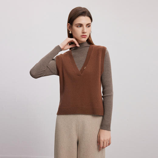【无袖V领羊绒马甲】羊绒世家24年秋冬新品女士100%山羊绒背心小外套 商品图1