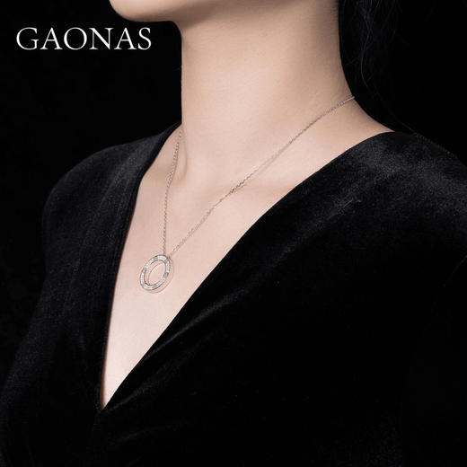 GAONAS 坠链均925银合成锆石 时尚设计潮流经典白色项链 10738XW 商品图4