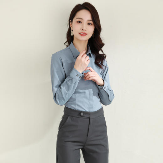 【40棉】罗蒙春秋女装长袖衬衫修身款暗门襟商务通勤职业OL上班衬衫 商品图7