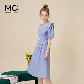 mc2紫色连衣裙女装夏法式温柔风方领爱心扣装饰收腰甜美裙子