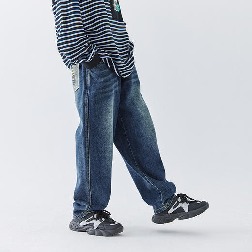 蓝汽水2024秋款经典磨白牛仔裤男童口袋印花中大童休闲长裤亲子装 商品图2