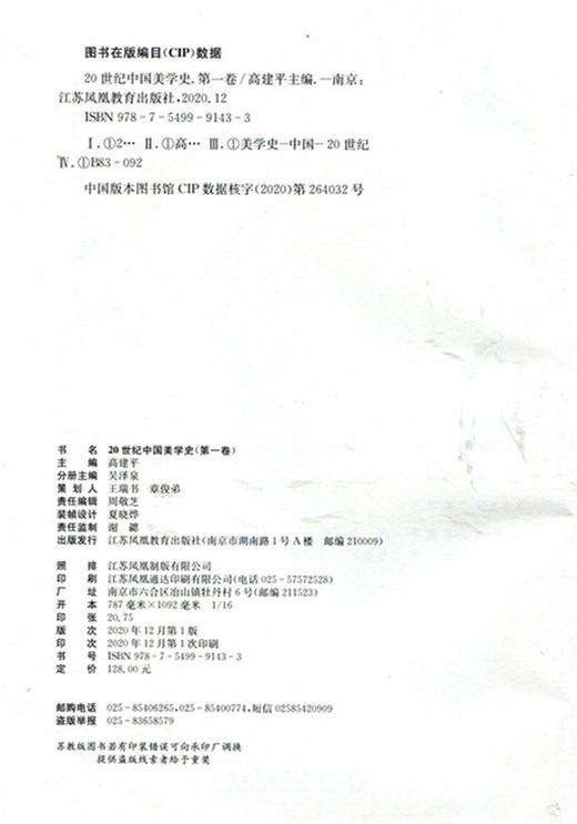 20世纪中国美学史 第一卷 美学思想 美学学科初建 美育思想 美学艺术观 高建平主编 江苏凤凰教育出版社 商品图1