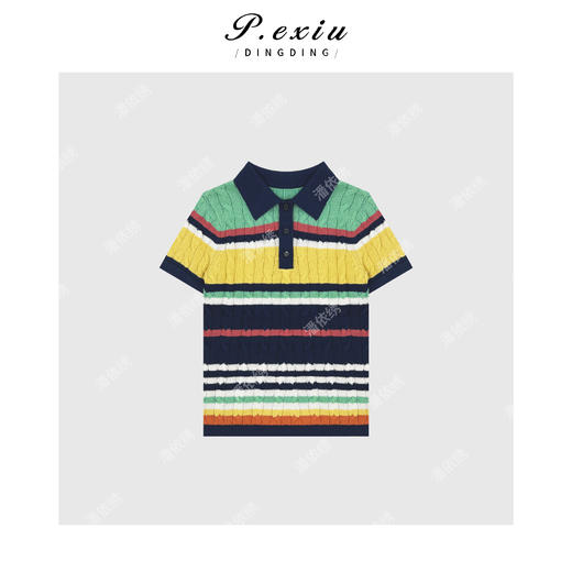 04-3潘依绣丁丁宠粉PanYiXiu/潘依绣100%棉经典款绞花编结设计Polo领针织衫 Z0310 商品图3