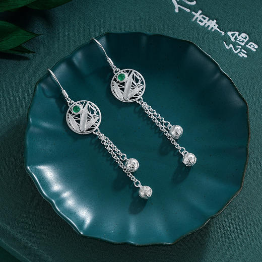 子佩集S990银【竹林隐士】耳环【DSEH002】大师工坊原创作品花丝珐琅彩绿玉髓熊猫2509 商品图5