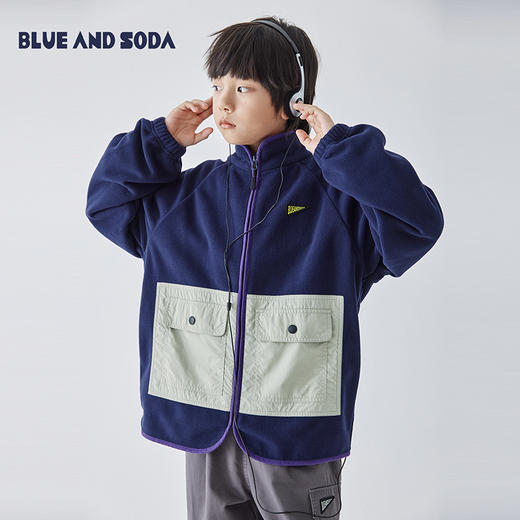 蓝汽水2024秋款双面加厚摇粒绒外套男童拼色口袋拉链亲子装上衣 商品图0