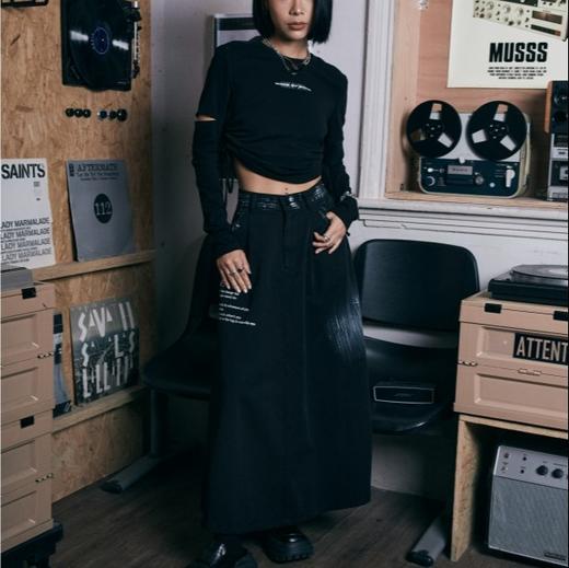 2-10GD后腰半橡筋长半裙40420（黑） 夏季 142100110321 商品图0