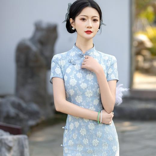 ZAYS-5215复合蕾丝长款旗袍2024春季新款时尚年轻少女风气质改良立领旗袍 商品图1