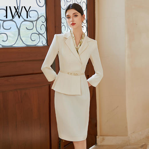 IWY/高端醋酸连衣裙香槟色假两件西装裙工作服正式场合气质裙子Q1182 商品图4