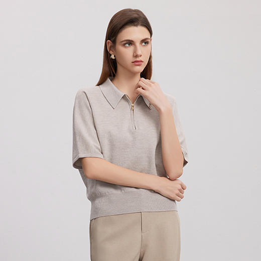 【五分袖绵羊毛针织衫】24年秋冬新品女士100%羊毛纯色薄款上衣 商品图2