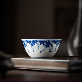 富玉窑  景德镇全手工玲珑瓷手绘青花葡萄纹鸡缸杯