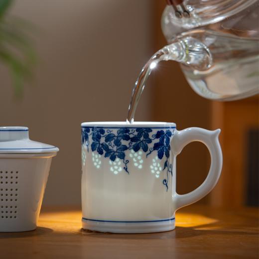 富玉  景德镇手绘青花玲珑多子多福茶漏杯家用大容量礼盒装 商品图2