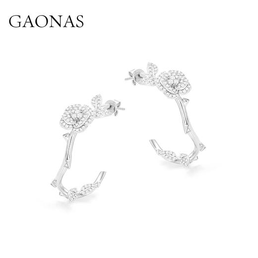 GAONAS 925银合成锆石耳饰 浮光冷月 时尚设计玫瑰花耳环10336EW 商品图1