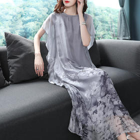 KDS-1216【主推款】真丝雪纺印花连衣裙南油夏季宽松大码100%桑蚕丝裙子