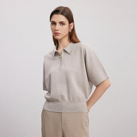 【五分袖绵羊毛针织衫】24年秋冬新品女士100%羊毛纯色薄款上衣