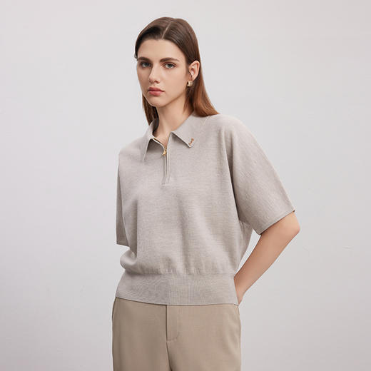 【五分袖绵羊毛针织衫】24年秋冬新品女士100%羊毛纯色薄款上衣 商品图0