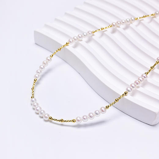 ysxb-08002【云赏珠宝】法式精致优雅天然近圆淡水珍珠金珠子项链s925银 商品图4