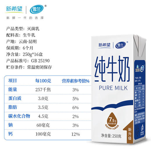新希望苗条砖全脂纯牛奶早餐学生成人牛奶250g/盒3.0g/3.2g乳蛋白随机发 【1提装】全脂纯牛奶16盒 商品图1