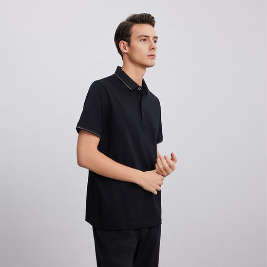 【棉质POLO领T恤衫】24年春夏新品男士时尚商务休闲黑色上衣 商品图3