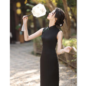 复古国风改良新中式长款无袖旗袍2024春夏新款黑色修身旗袍SYK179152