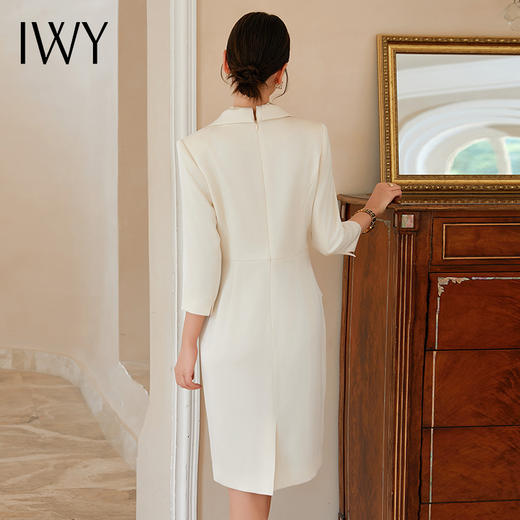 IWY/高端醋酸连衣裙香槟色假两件西装裙工作服正式场合气质裙子Q1182 商品图3