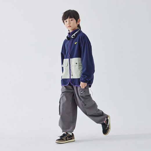 蓝汽水2024秋款双面加厚摇粒绒外套男童拼色口袋拉链亲子装上衣 商品图4