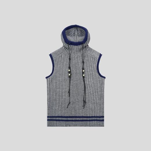 GOODBAI 916 连帽撞色仿珍珠穿绳毛织背心 商品图2