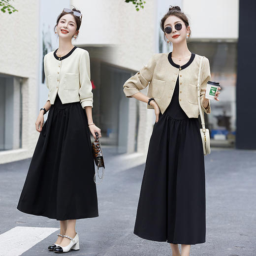 2024年新款秋装小香风时尚法式设计感外套显瘦连衣裙两件套HR-CPYY9906-1 商品图2