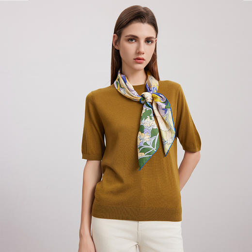 【多色短袖针织套衫】24年秋季新品女士100%羊毛圆领套头纯色薄款针织衫 商品图1