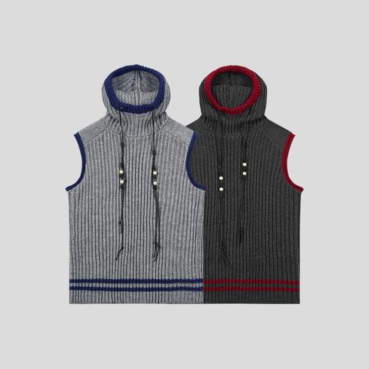 GOODBAI 916 连帽撞色仿珍珠穿绳毛织背心 商品图1